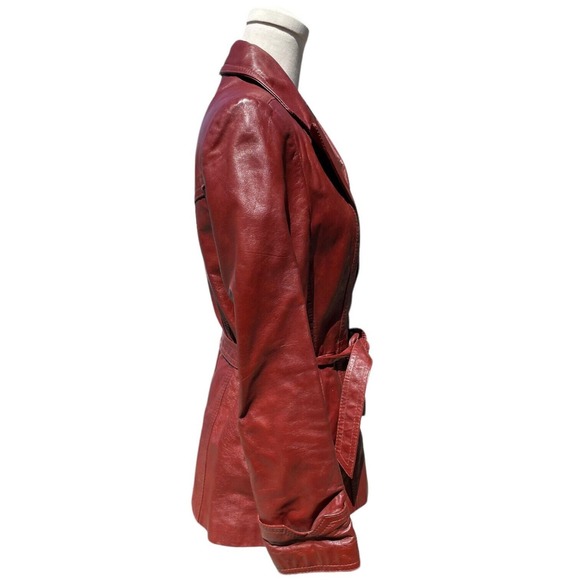 Vintage 70s Gassy Jack Gabriel Levy Cognac Real Leather Jacket Red Brown Belted - Picture 4 of 7